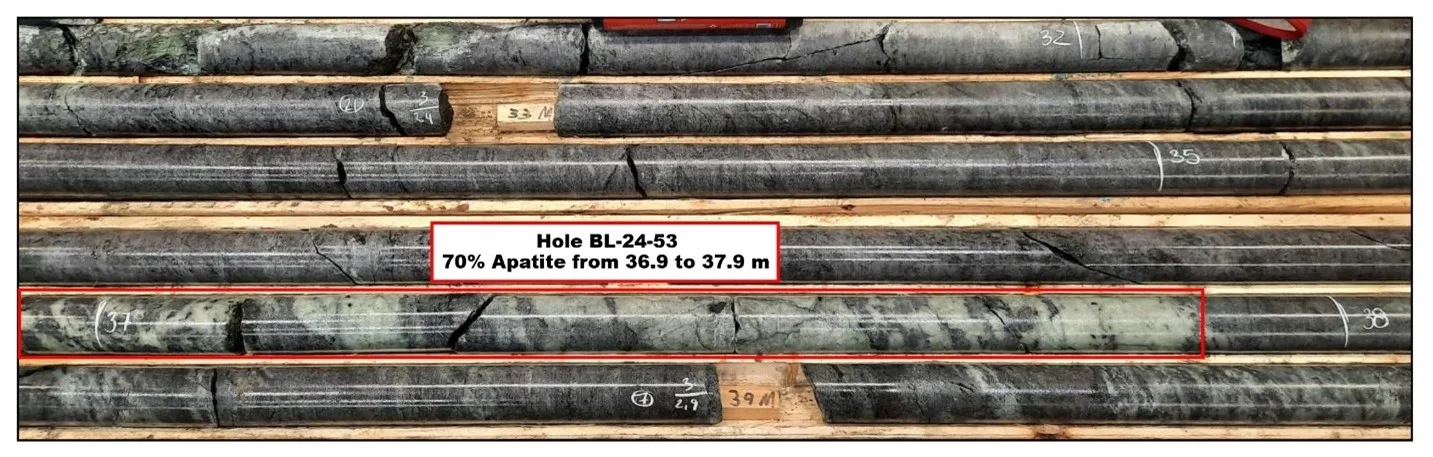 Figure 1 –70% Apatite Concentration Visible Over 1.0 m in Drill Hole BL-24-53